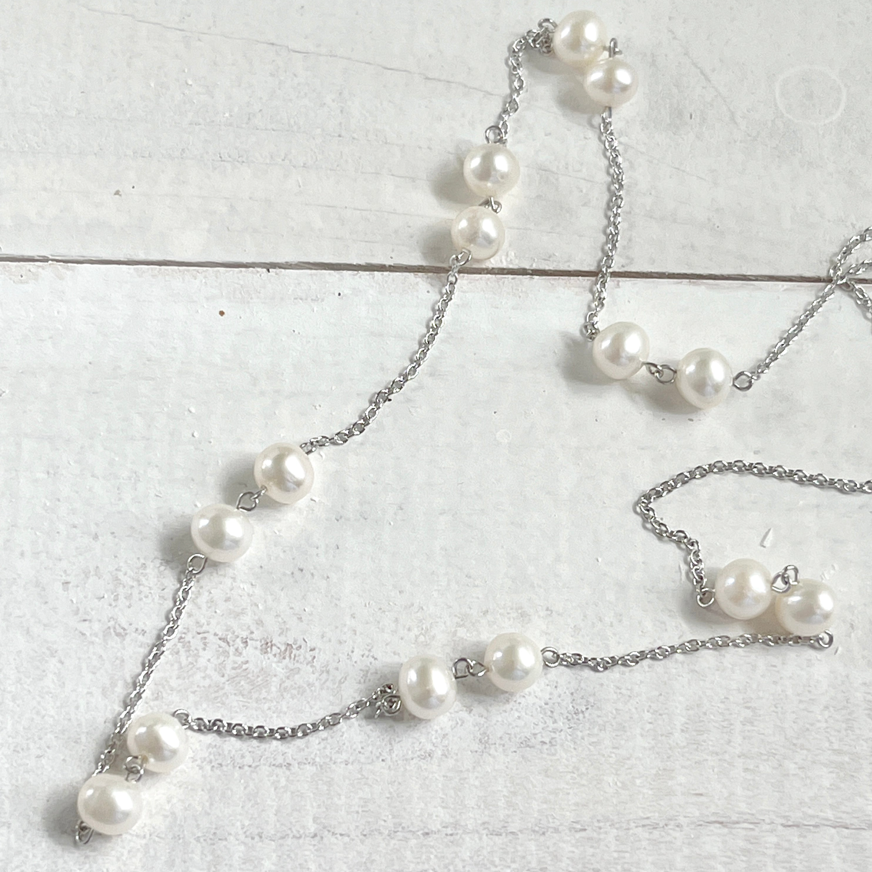 真鍮ネックレス(淡水真珠6.0mm14個)