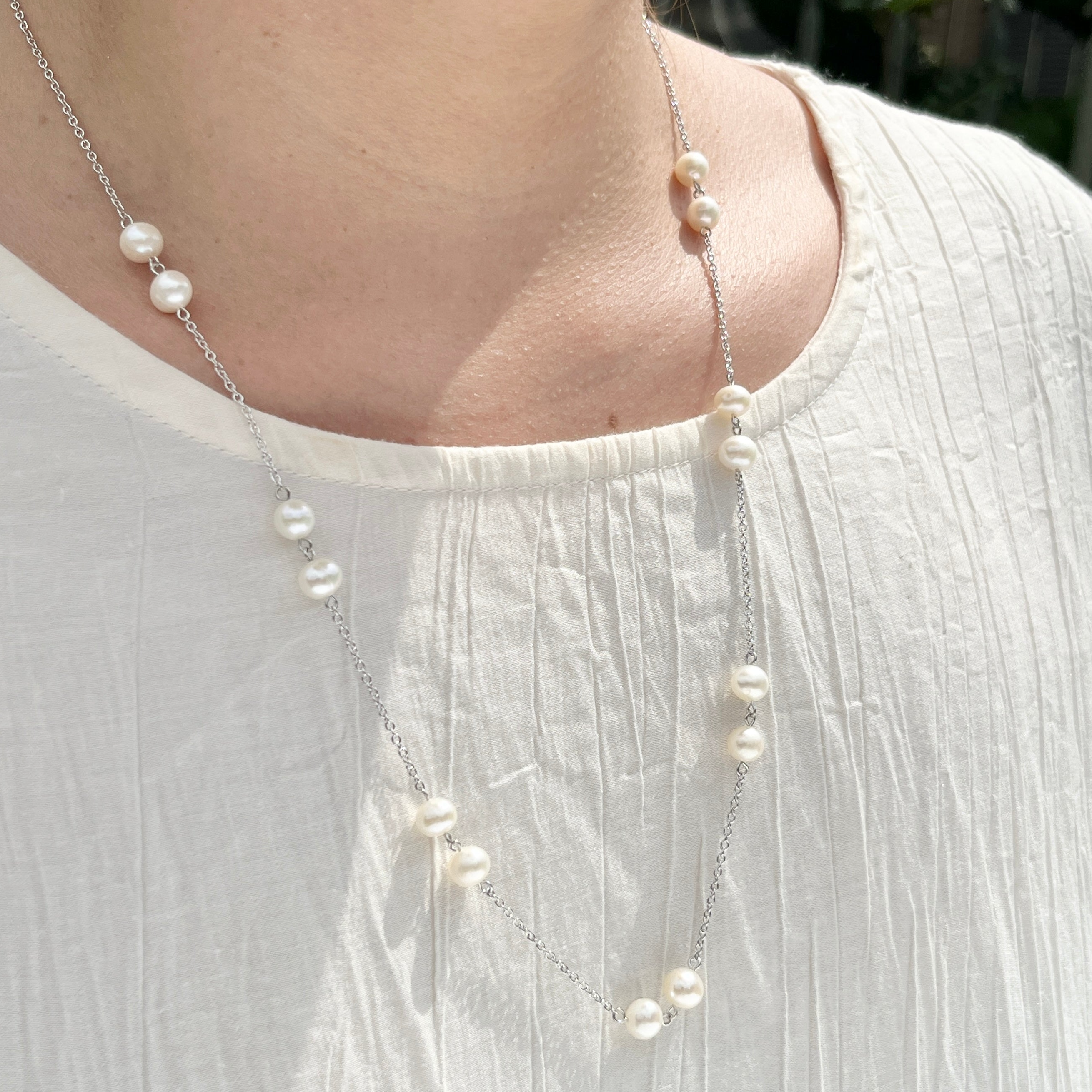 真鍮ネックレス(淡水真珠6.0mm14個)