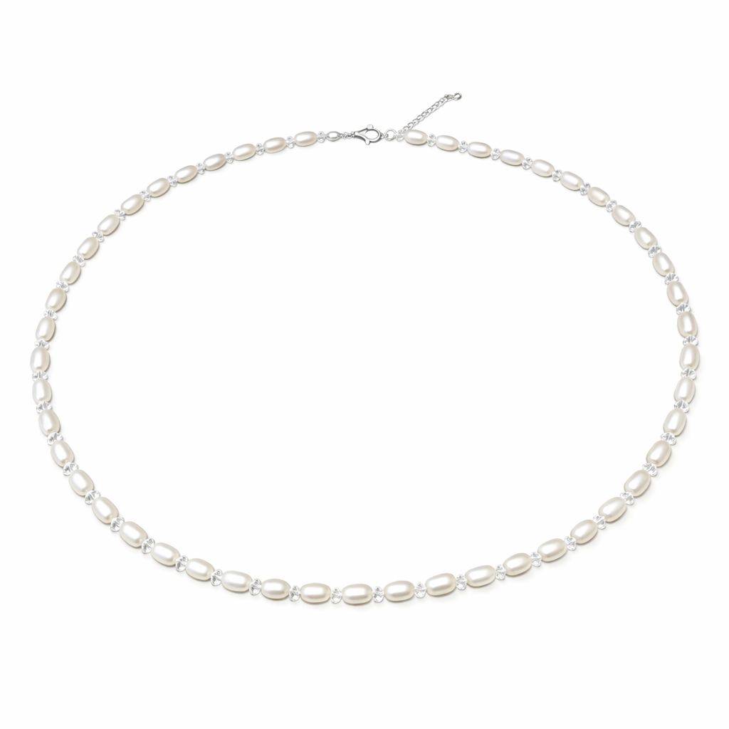 淡水真珠 ロングネックレス 80cm｜クリスタルビーズ×シルバーアジャスター付き