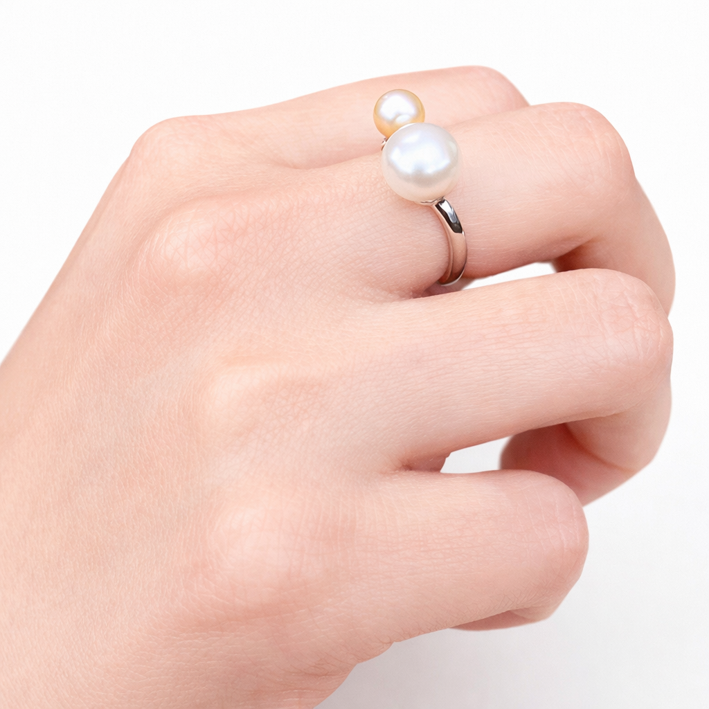 淡水真珠 フリーサイズリング 7.0mm＆6.0mm パール｜SV925 ロジウムメッキ｜