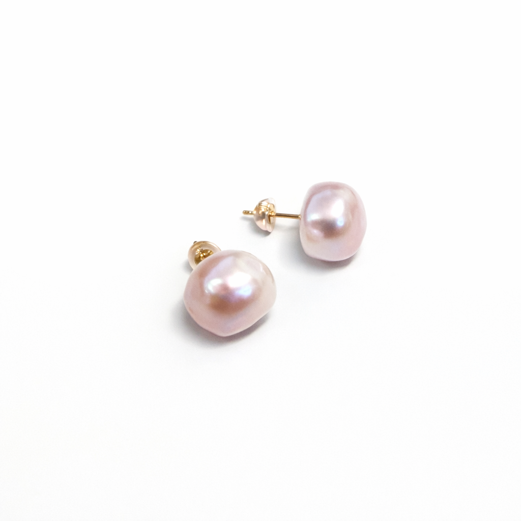 バロック淡水真珠 ピアス 11.0mm ピンク K10YG（ポスト・キャッチ）